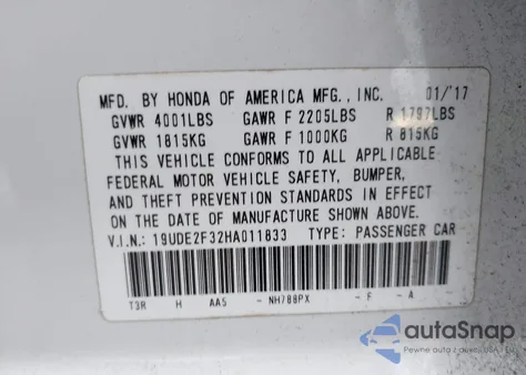 2017 Acura Ilx Acurawatch Plus Package z USA, uszkodzony, nr VIN 19UDE2F32HA011833